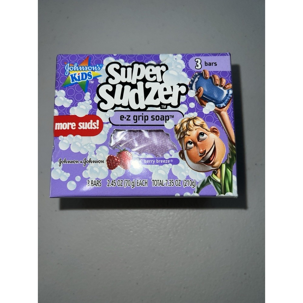Johnson's Kids Super Sudzer E-Z Grip Soap Berry Breeze 3 Bars  NEW BOX